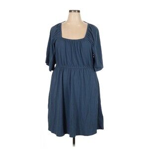 Pact Organic Cotton Blue Milkmaid Mini Dress Size 3X Sustainable Boho Peasant